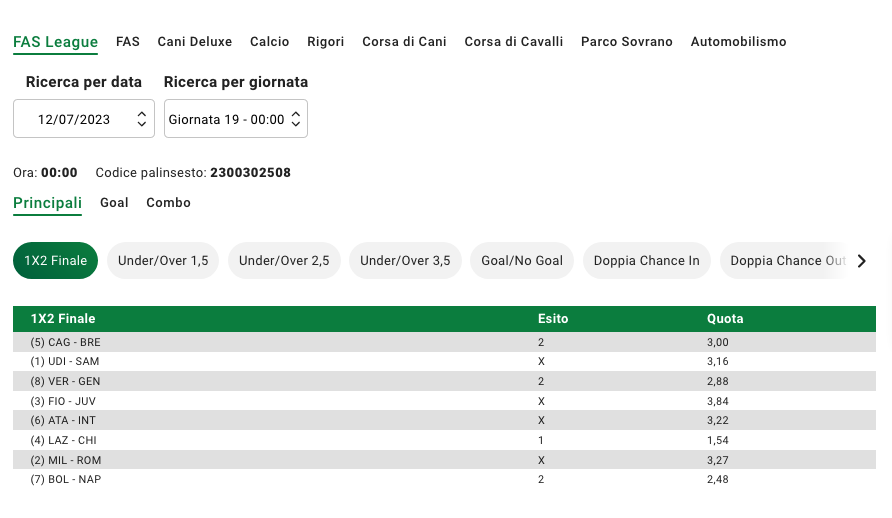 Risultati virtuali Sisal Scommesse Virtuali